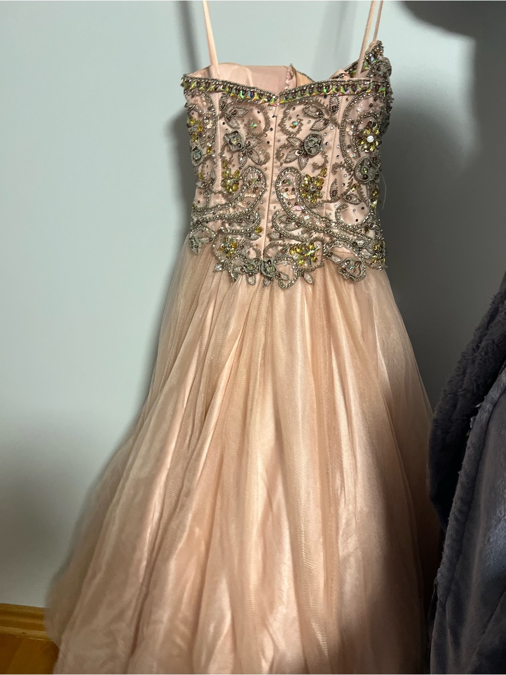 Girls Peach Beaded Tulle Party Dress